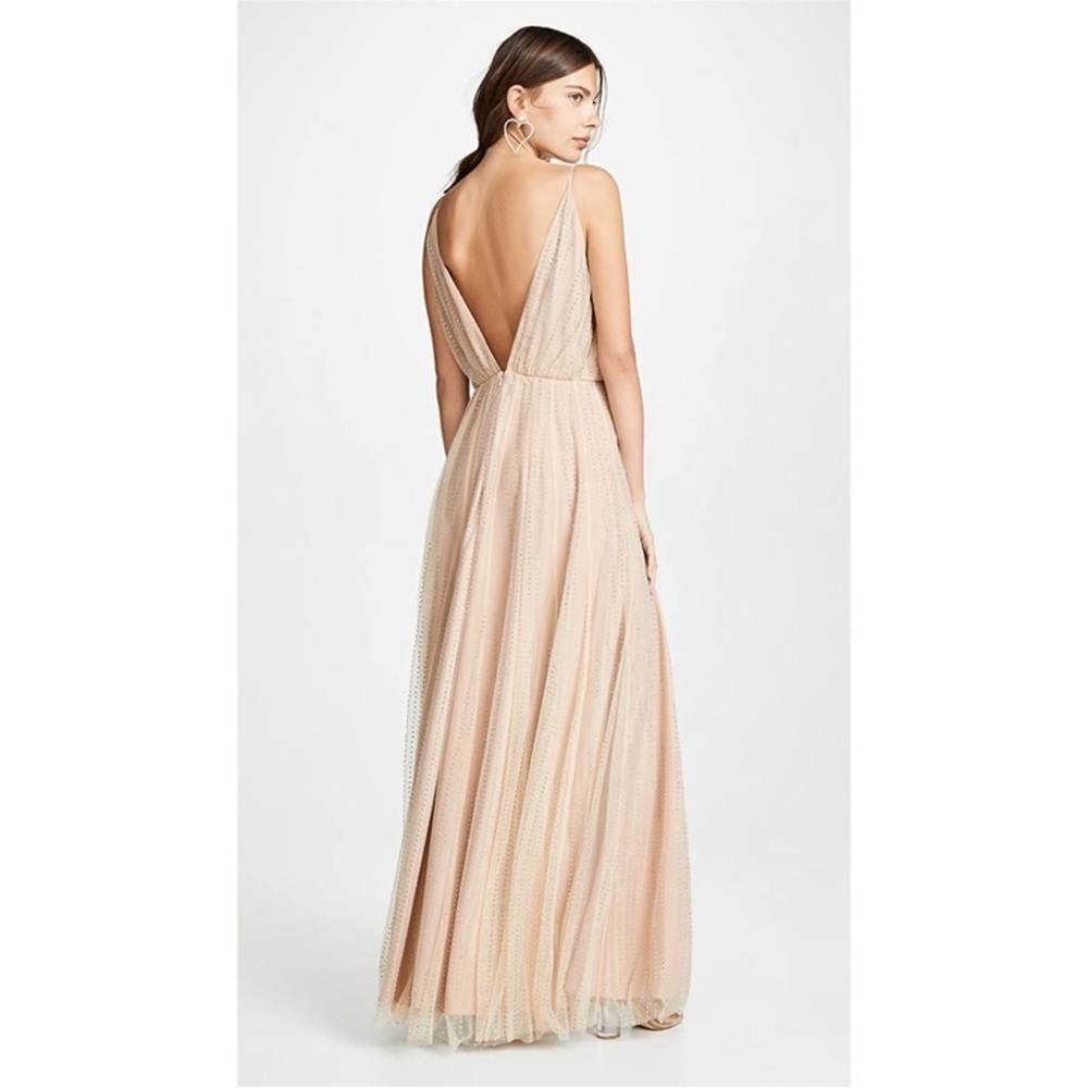 Revolve Divine Heritage Crystal Embellished Mesh Maxi Dress Gown Nude sz Medium - Picture 3 of 10